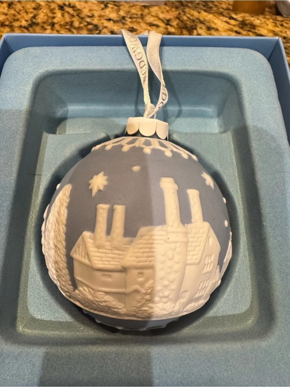 Wedgwood Blue and White Jasperware Holiday Ornament in box